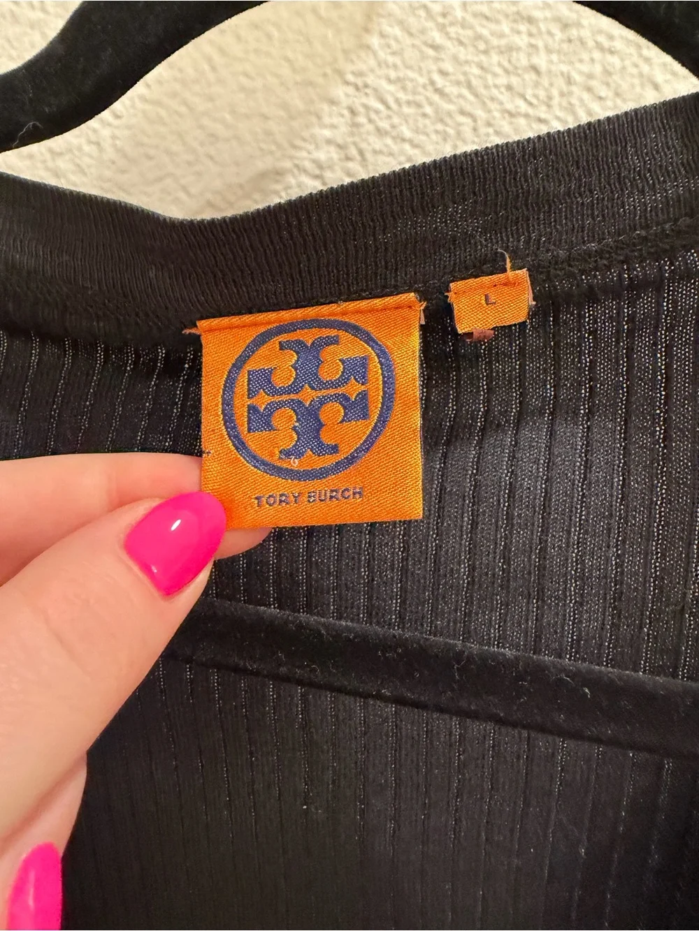 Tory Burch Black Ribbed V‑Neck Button Cardigan
